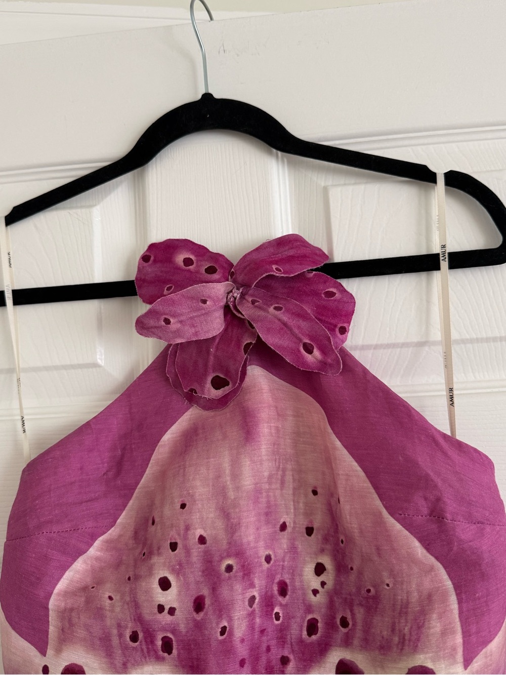 AMUR Everlee Orchid Print Linen Blend Halter Mini Dress Pink - Picture 4 of 16